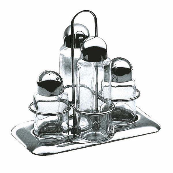 4 Pc. Cruet And Salt Cellar Set;  H: 7-3/8", 2 X 6 Oz. + 2 X 3-3/4 Oz.