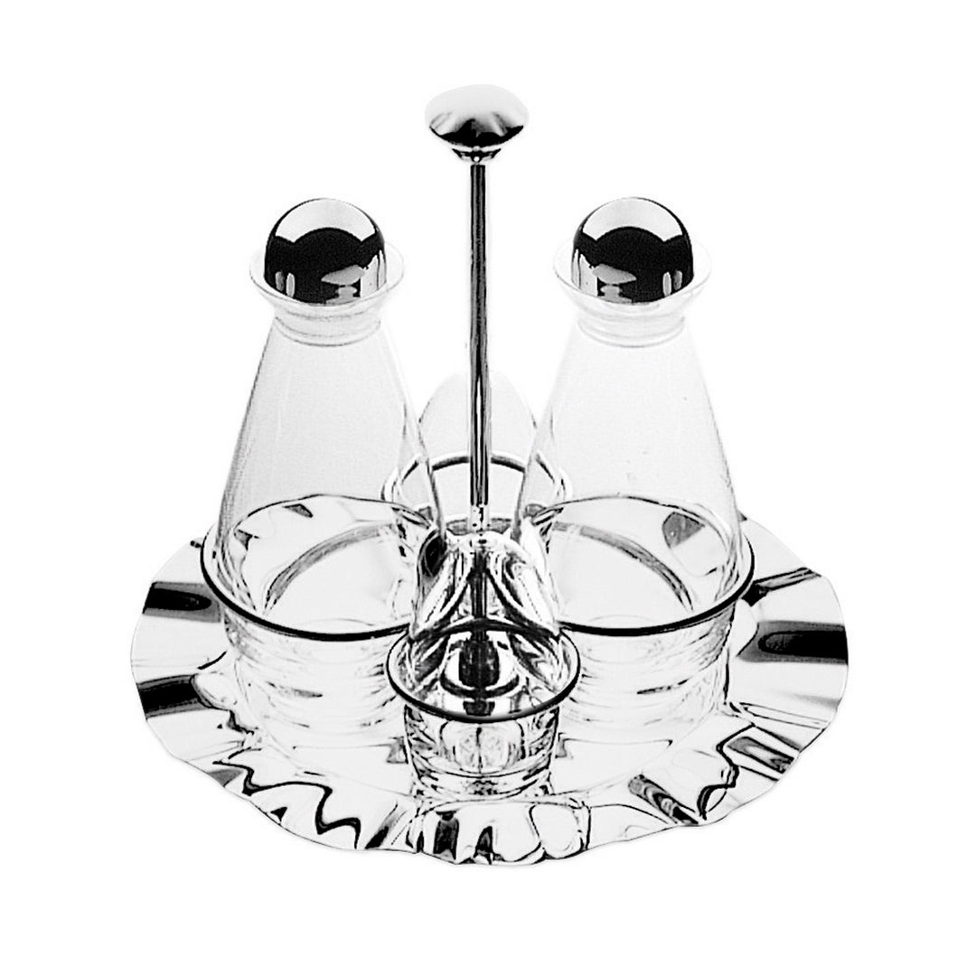 4 Pc. Cruet And Salt Cellar Set;  H: 8-1/4", 2 X 7-1/2 Oz. + 2 X 2-1/2 Oz.