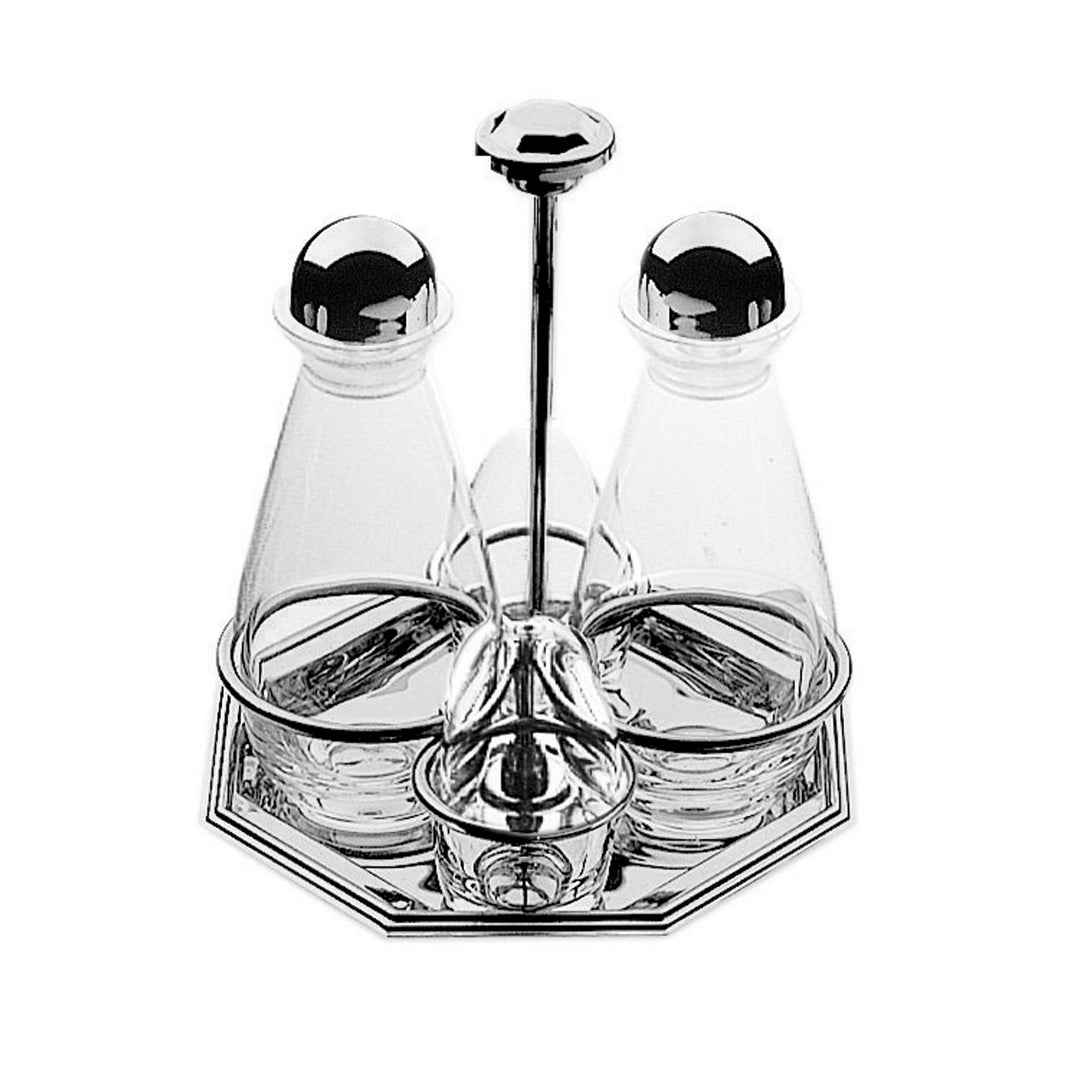 4 Pc. Cruet And Salt Cellar Set; Cellini H: 8-1/4", 2 X 7-1/2 Oz. + 2 X 2-1/2 Oz.