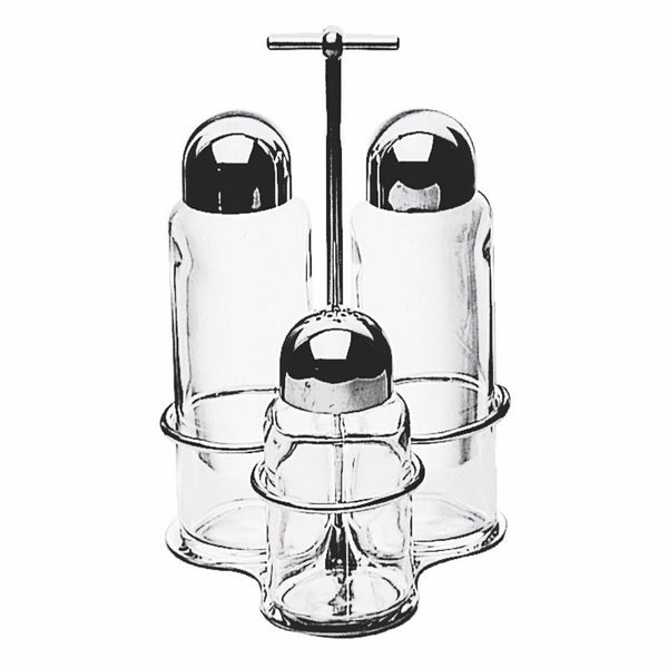 3 Pc. Cruet Set; Minima H: 7-1/2", 2 X 6 Oz. + 1 X 3-3/4 Oz.