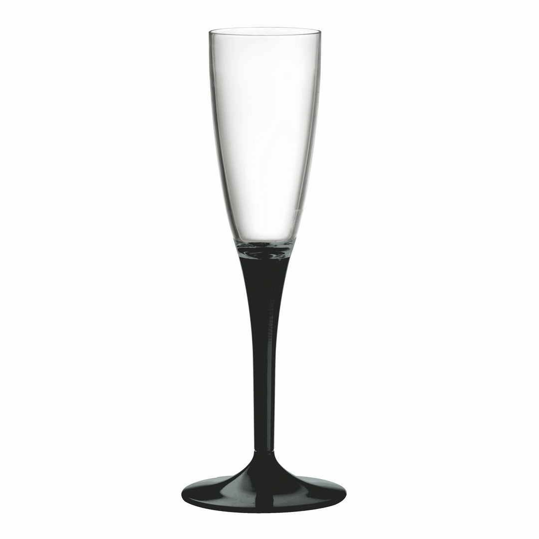 Polycarbonate Champagne Glass, Clear Bowl With Solid Color Stem And Foot Black