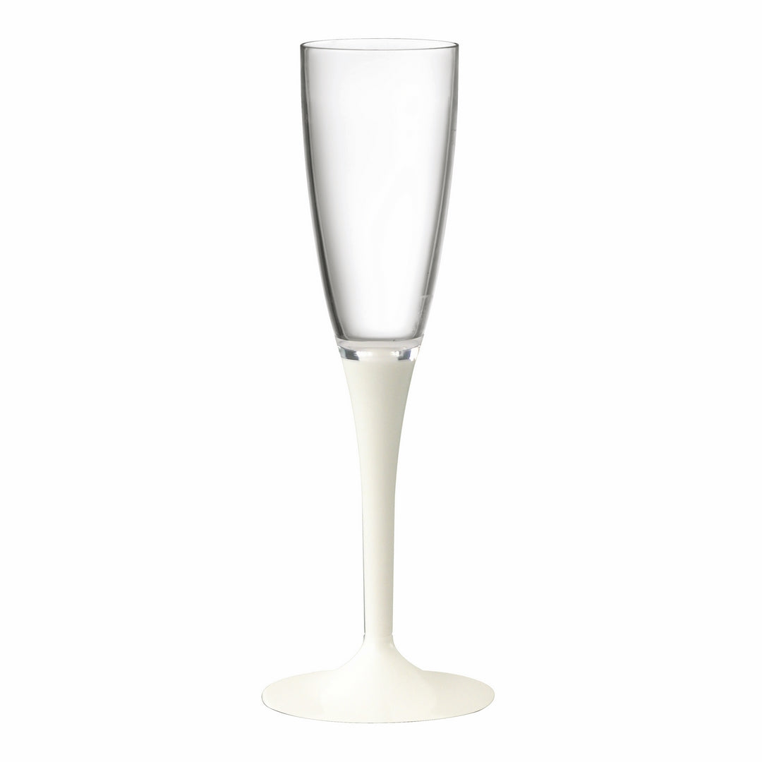 Polycarbonate Champagne Glass, Clear Bowl With Solid Color Stem And Foot White