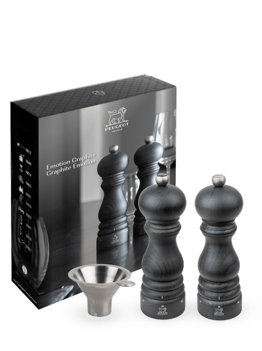 Peugeot Limited Edition Gift Set: Emotion Graphite, Paris u'Select Graphite Salt and Pepper Mill Set + Stainless Funnel SKU: '41830