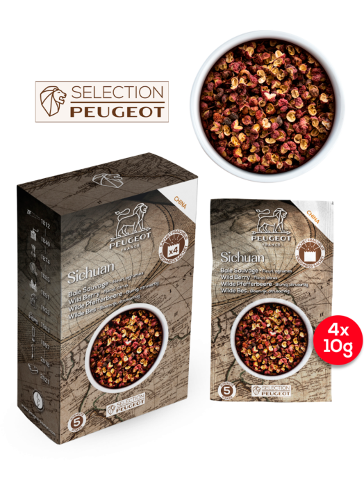 Peugeot Sichuan Red Pepper 40g - China. Box of 4 x 10g sachets SKU: '42448