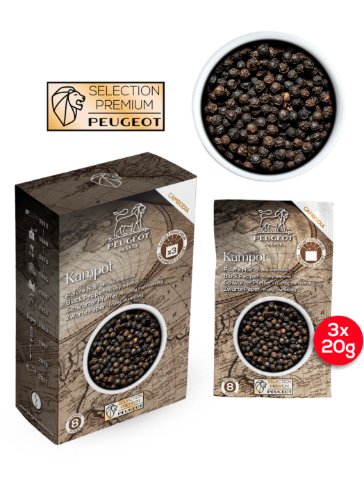 Peugeot Kampot Black Pepper 60g - Cambodia. Box of 3 x 20g sachets SKU: '42462