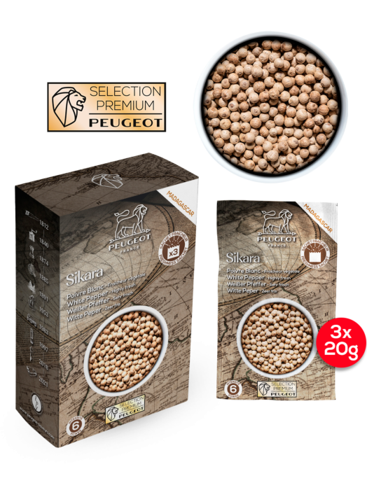 Peugeot Sikara White Pepper 60g - Madagascar. Box of 3 x 20g sachets SKU: '42486