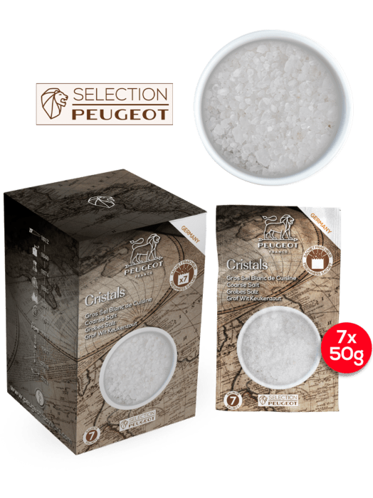 Peugeot Coarse Dry Salt 350g - Germany. Box of 7 x 50g sachets SKU: '42721