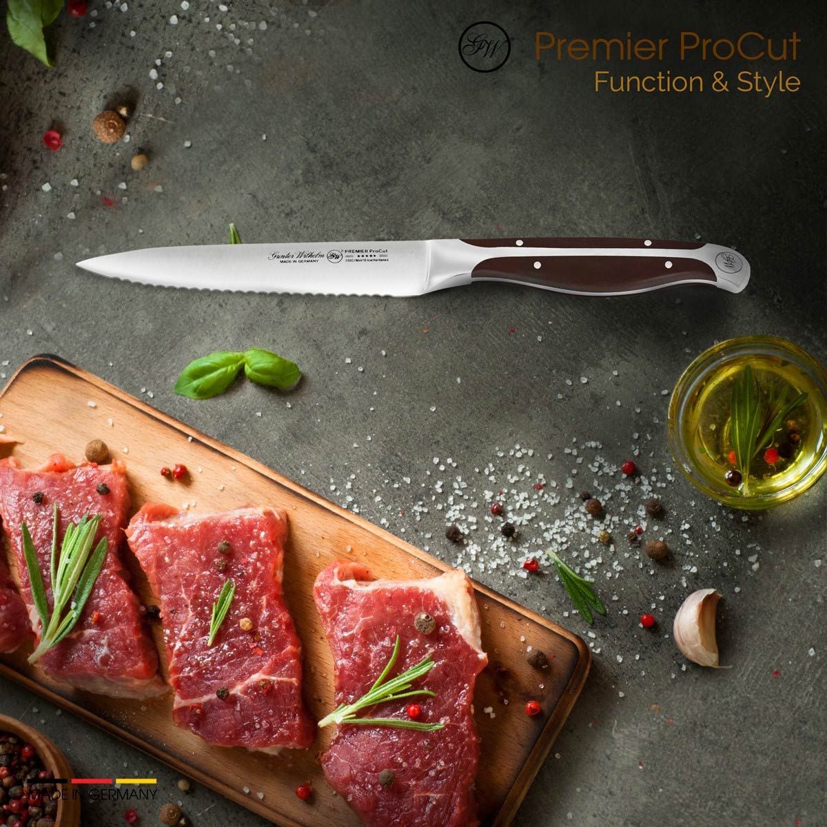 Gunter Wilhelm Thunder Utility/Steak Knife Serrated, 5 Inch | Dark Brown ABS Handle SKU: 30-313-1105