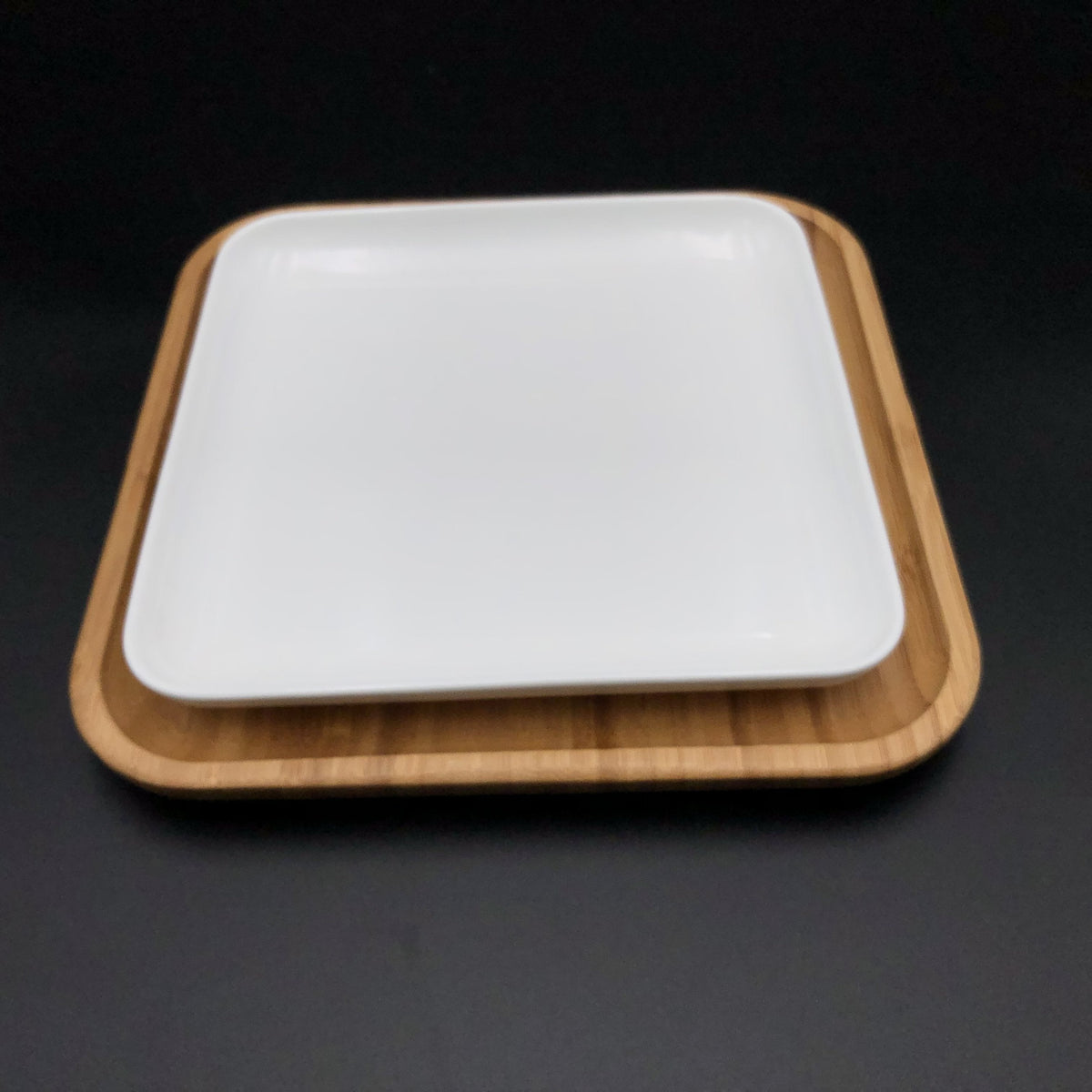 Wilmax Large Feast Charcuterie Plating Set Including Long Bamboo Serving Tray And Square Bamboo Platters With Fine Porcelain Plates To Match SKU: WL-555028