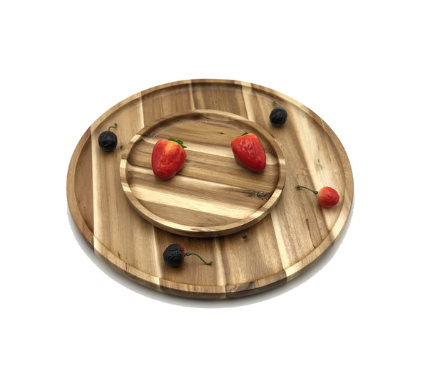 2 Medium-sized Acacia platters for Pizza and Salad party serving set (14? and 8? round)  WL-555043