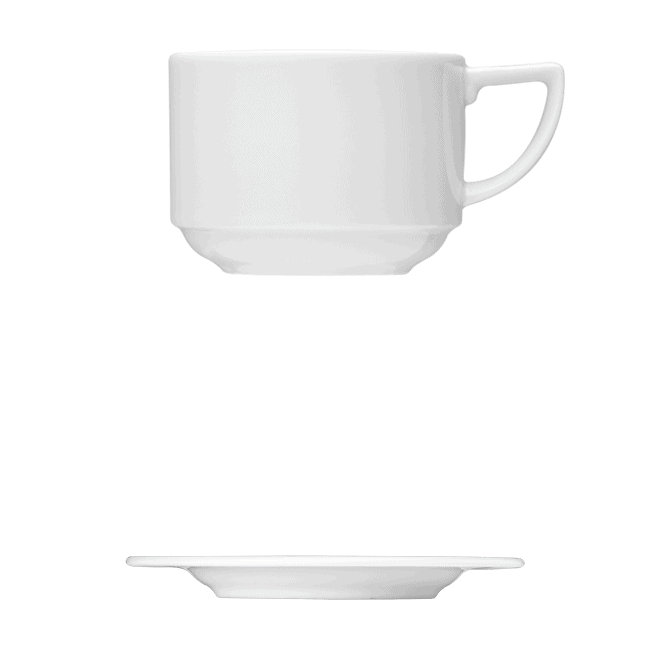 Stack Cup || Saucer Catalog Number: 051 0191 | Dimensions: 7 3/4 fl oz (230 ml) || Catalog Number: 051 0192 | Dimensions: 6 1/4 in (16 cm)
