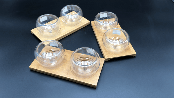 Wilmax A Set Of 3 Bamboo Double Trays With 6 Doublewalled Thermo Bowls To Match SKU: WL-555029